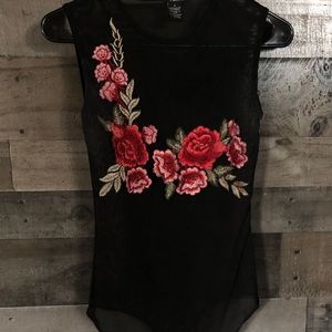 Black and Rose Embroidered one piece
